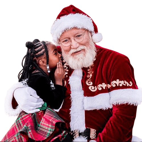 Santa listening to child whispering holiday secret