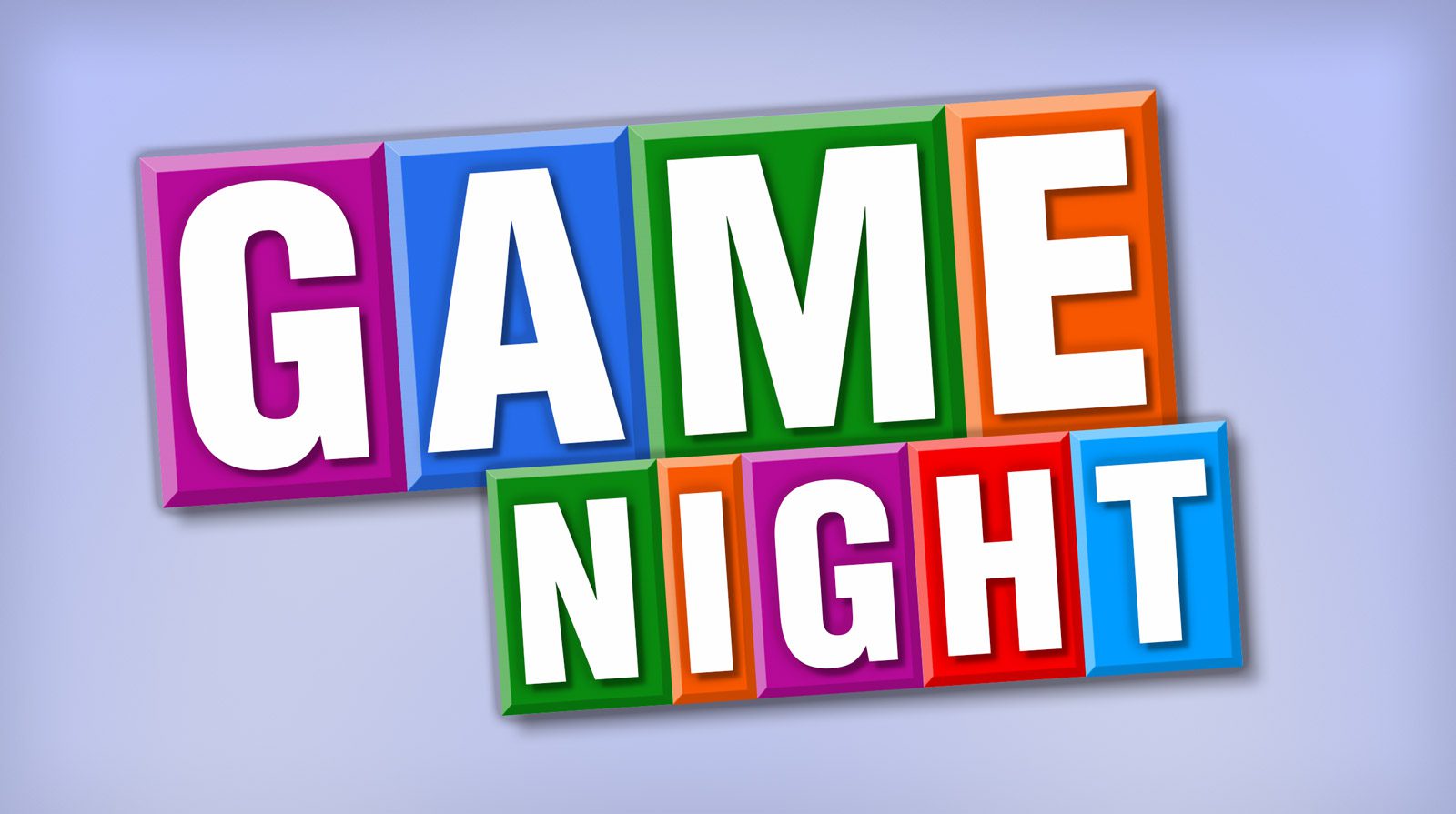 Colorful blocks spelling out 'GAME NIGHT'.