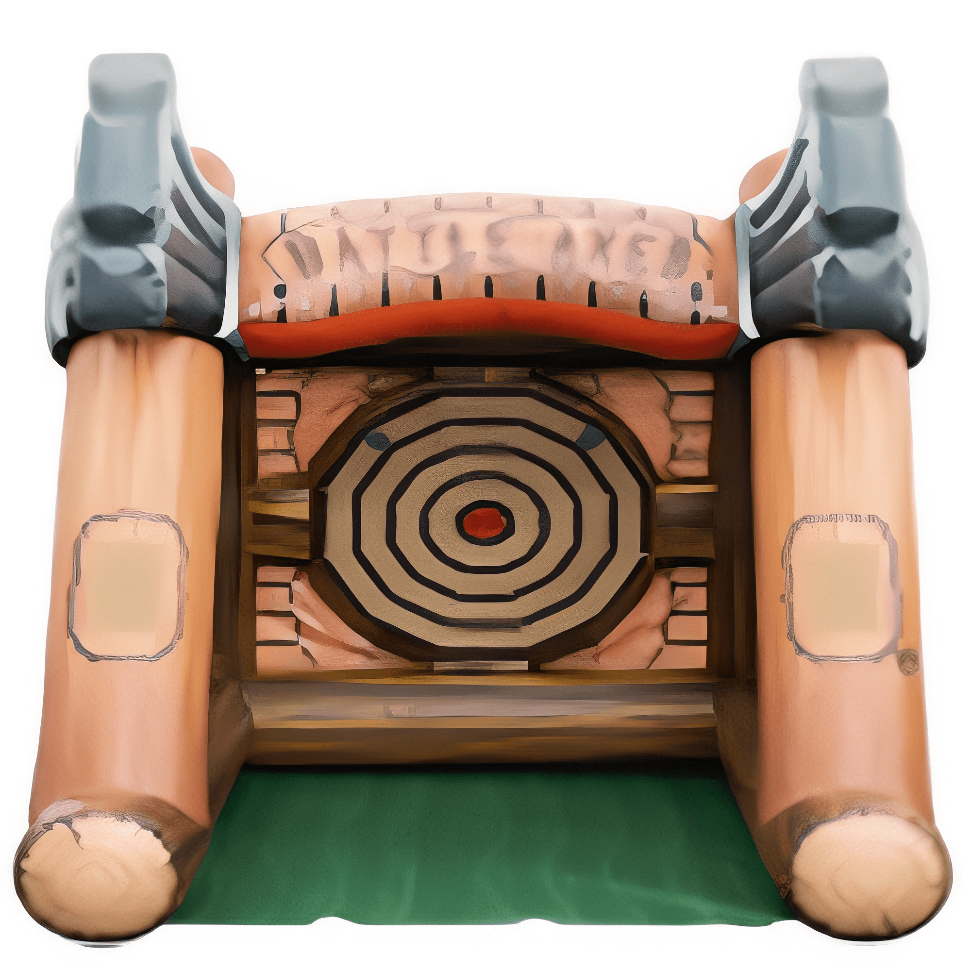 Inflatable archery target with bullseye design.