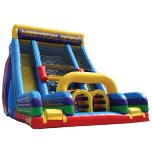 Colorful inflatable obstacle course structure.