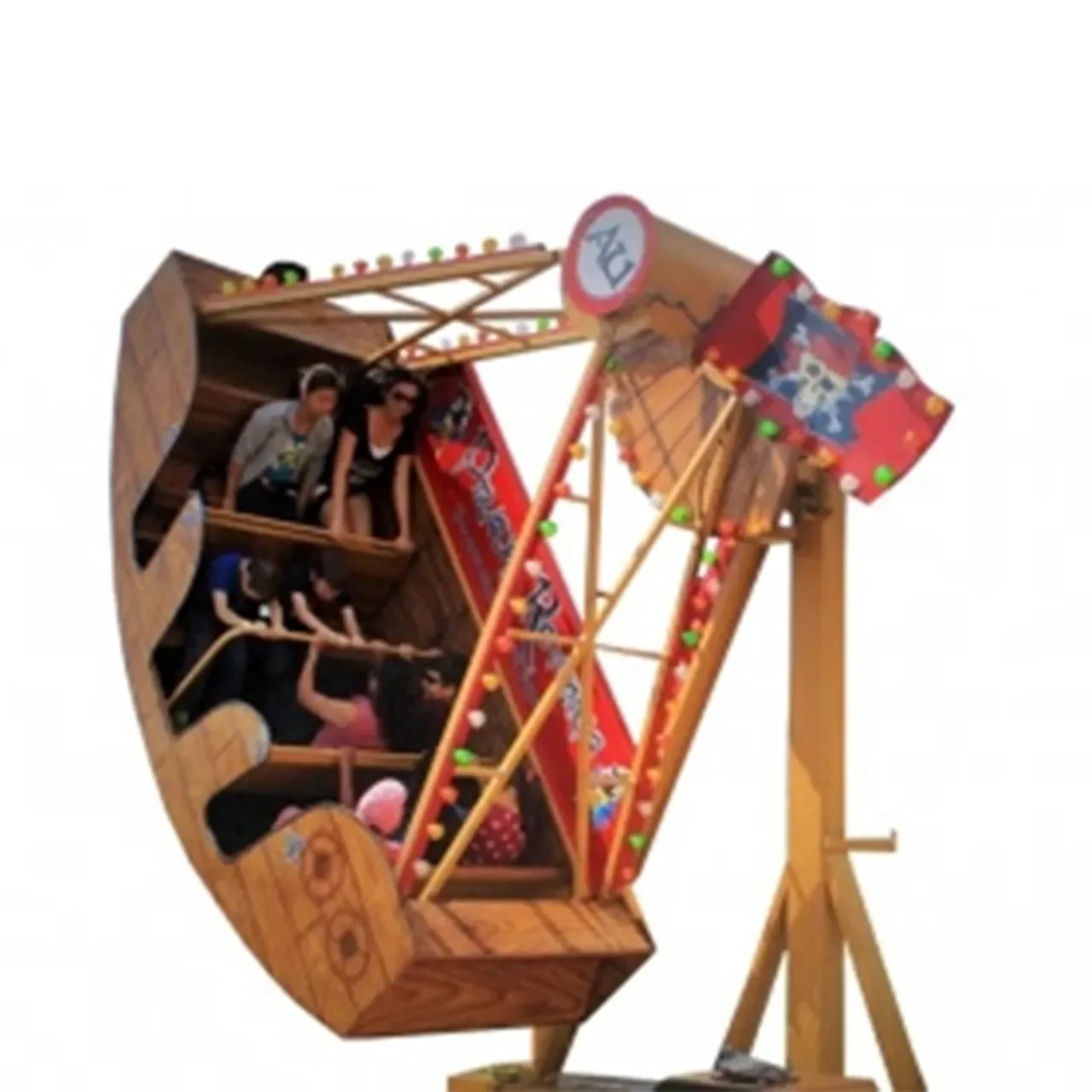 People enjoying a pirate ship amusement ride.
